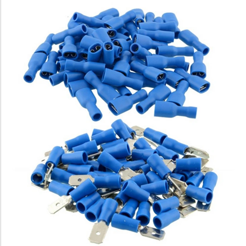 

Lowest Price 20PCS Blue Splice Wire Connectors Insulated Male Female Crimp Spade Terminals 16-14AWG