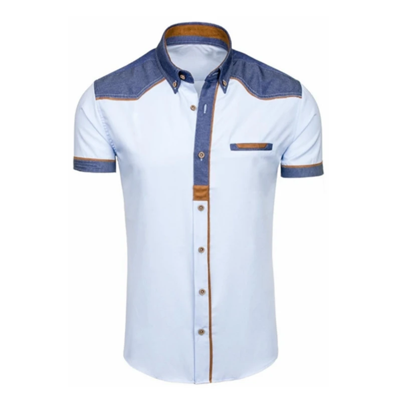 Men's Shirts Fashion Denim Short Sleeve Formal Shirts Man Casual Summer Clothing Tops Brand Slim Cotton Plus Size Male Shirts