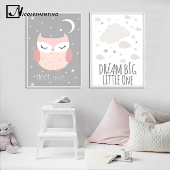 

Baby Nursery Wall Art Canvas Painting Cartoon Owl Poster Print Nordic Kid Decoration Picture Dream Big Quotes Bedroom Decor