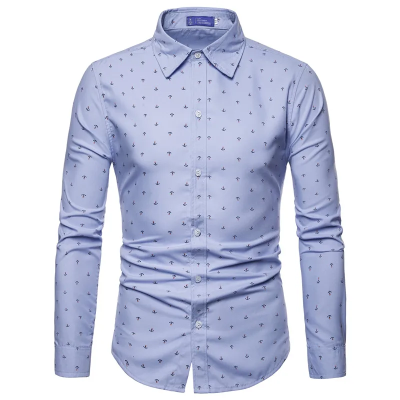 mens anchor pattern shirt light blue