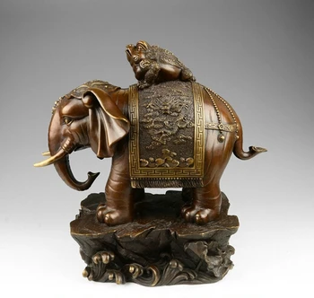 

China Red Copper Fengshui Dragon Wealth Golden Toad Bufonid Ride Elephant Statue