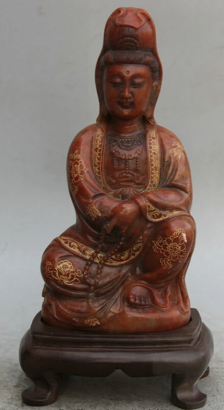 

USPS to USA S2297 10" Chinese Shou Shan stone bead Kwan-yin Guan Yin Boddhisattva Goddess Statue (B0413)