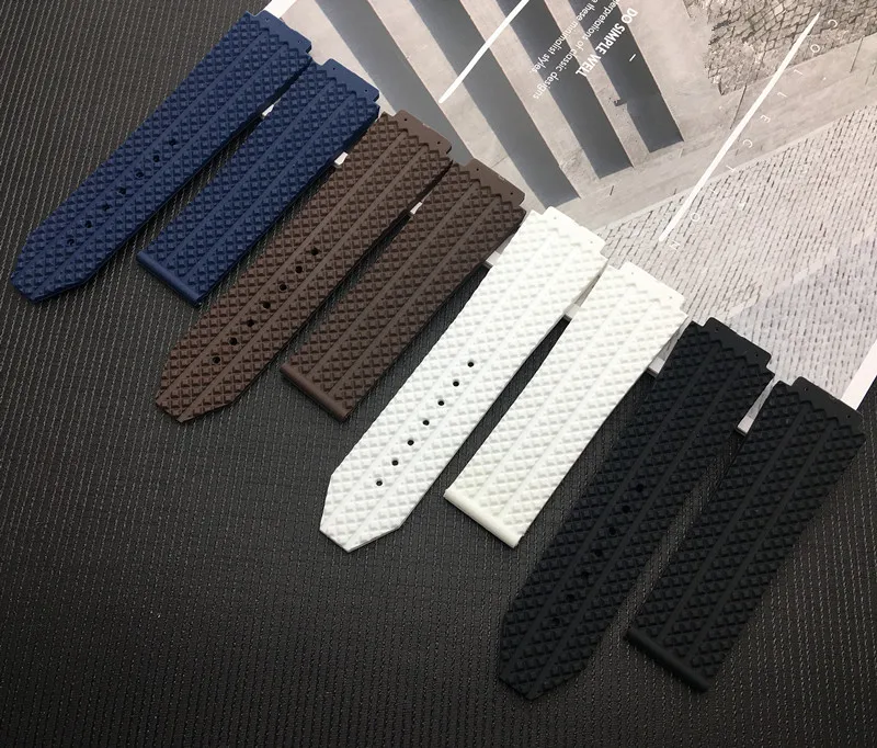 

Black White Blue 26x19mm Silicone Rubber Watch band Watchband For Hublot strap for Big Bang belt butterfly Buckle logo tools