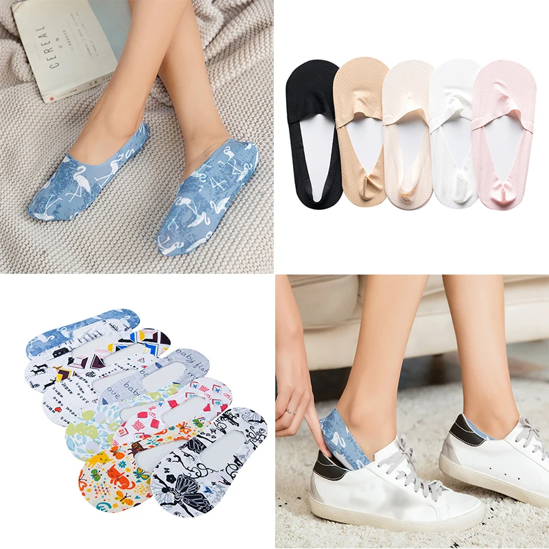 

Invisible 2019 New Low Cut Women Boat Socks Comfy Summer Elastic Ice Silk 1 Pair Short Hosiery Antiskid Female Ankle Socks