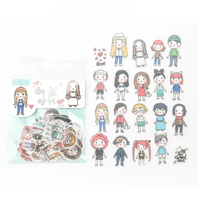 Mr.paper 40Pcs/bag 24 Designs Cute Diary Sticker Scrapbooking Heart Beat Series Japanese Kawaii Creative Stationery Deco Sticker Fashion Style