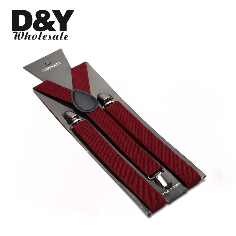 

2015 Best Men's 2.5cm wide "Burgundy" color Unisex Clip-on Braces Elastic Slim Suspender Y- back Suspenders Wholesale & Retail