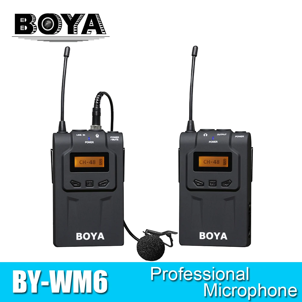 

BOYA Microphone BY-WM6 Professional Wireless System 48 Channel UHF Microphone with Transmitter For Canon Nikon DSLR Camcorders