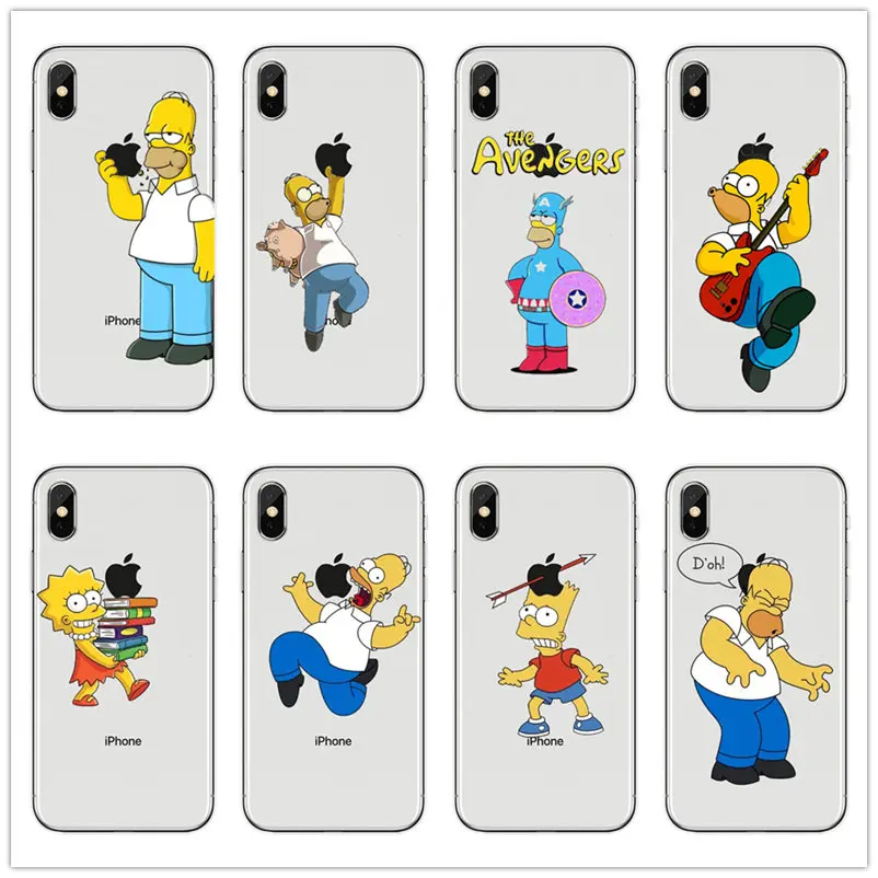

Homer J.Simpson clear Hard PC plastic Phone Case For iPhone X XS MAX XR 6 6s 7 8 plus SE 5S 5 Bart Simpson Back Cover coque capa