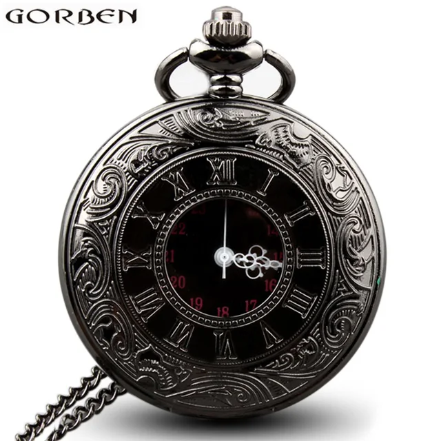 Vintage Black Charm Steampunk Roman Numbers Pocket Watch Necklace Hollow Quartz Vintage Black Charm Steampunk Roman Numbers Pocket Watch Necklace Hollow Quartz