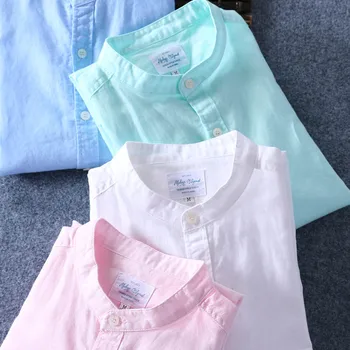 Schinteon Men Spring Summer Cotton Linen Shirt Slim Stand Collar Comfortable Undershirt Male Plus Size Top Quality Free Shipping 2