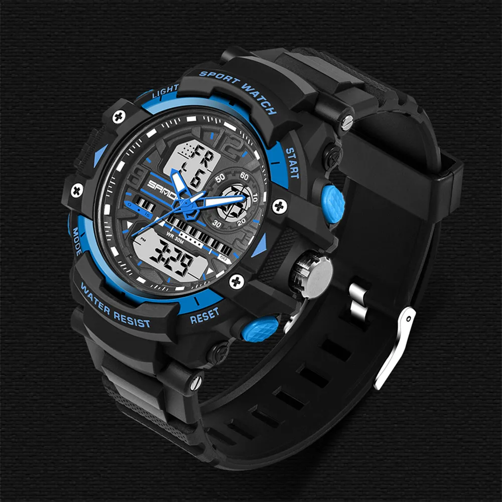 Модные спортивные часы мужские роскошные двойные Дисплей холодный свет Электронные Водонепроницаемые часы Reloj de hombre Drop Shopping Wd4