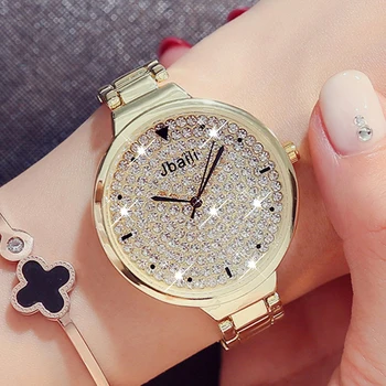 

2017 Fashion Casual Quartz Watches Beauty Women's Watch Golden Silver Crystal Stainless Steel Dress Women Wristwatch Gifts Box