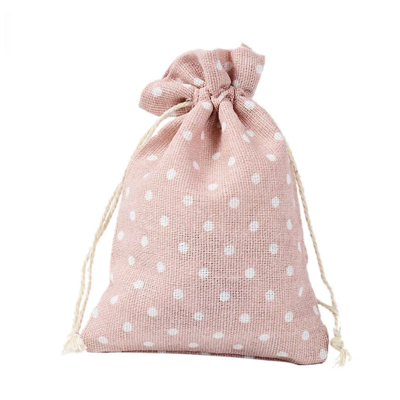 

Pink Dot Linen Jewelry Drawstring Bag 9x12cm 10x15cm 13x17cm pack of 50 Birthday Wedding Party Candy Gift Pouch