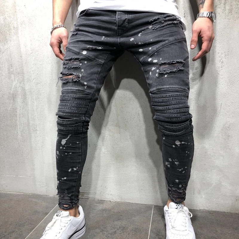 

NEW 2018 mens hole fashion jeans slim Hip-hop men jeans
