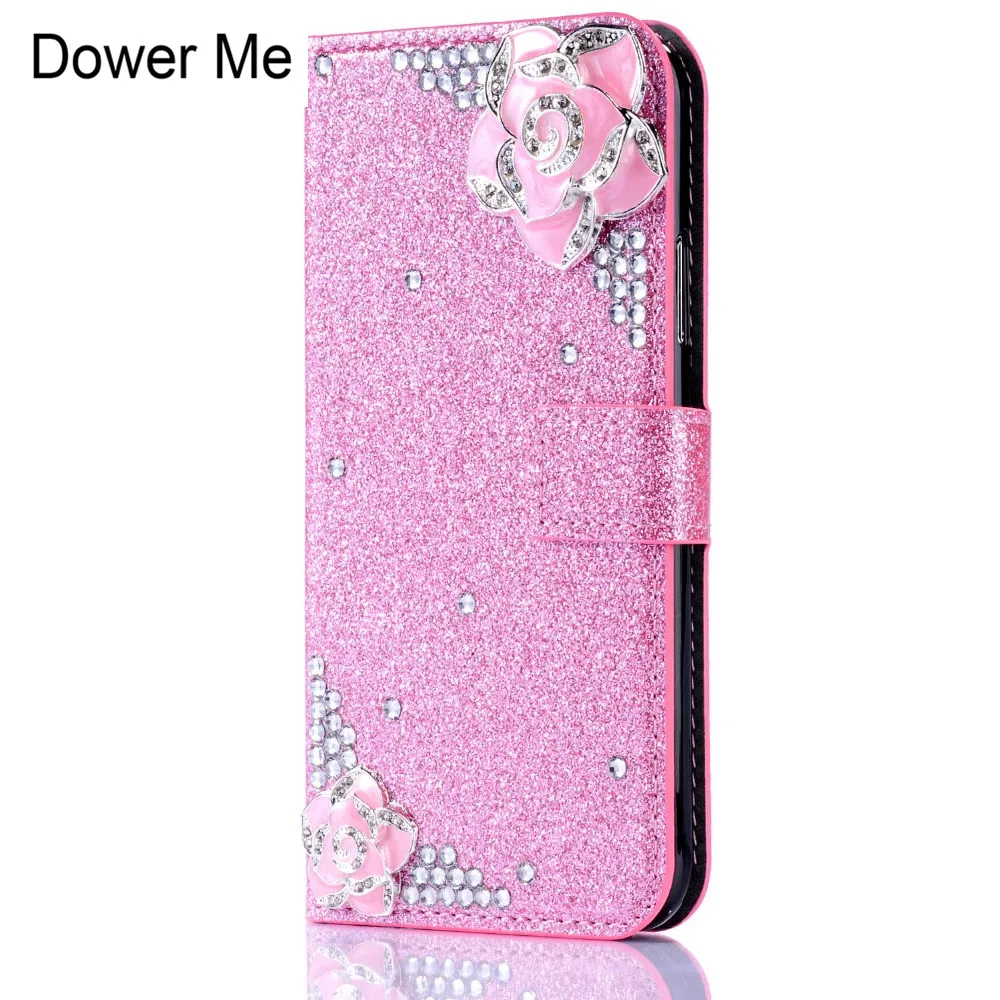 

Fashion Bling Diamond Camellia Flower Card Wallet Flip Leather Case For Samsung Galaxy S7/6 Edge S10E S10/9/8 A6/8 Plus Note 9 8