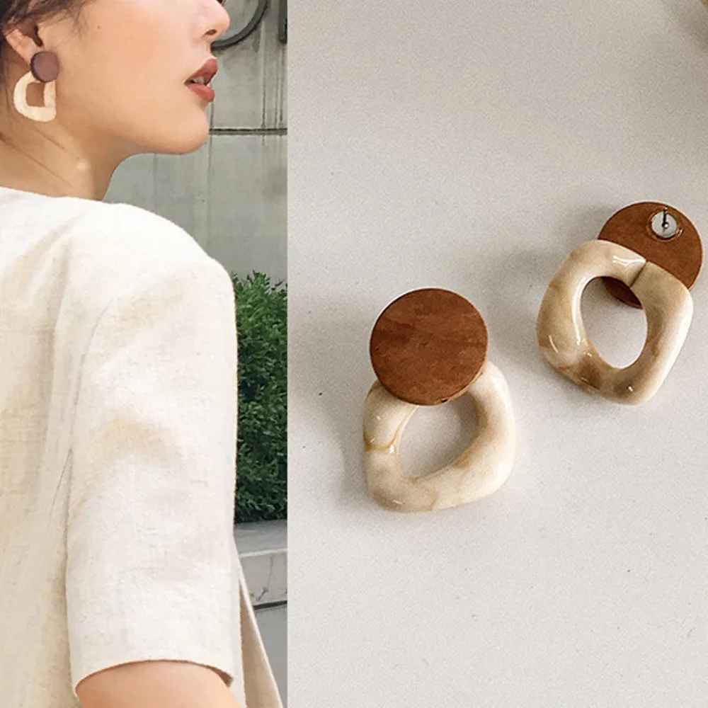 

New Fashion Earrings Resin Large Earrings For Women Wooden Earring Jewelries Exquisite Ornaments Stylish Pendant Shiny Bijoux