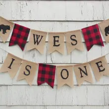 Пользовательское имя возраст Lumberjack первый день рождения мешковины баннеры нулевой день рождения детский Знак для комнаты вечерние тканевые гирлянды фото реквизит