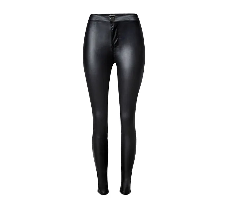 The popular high waist buckles does not have the pocket autumn winter jogger style imitation leather small feet pants big code (11)