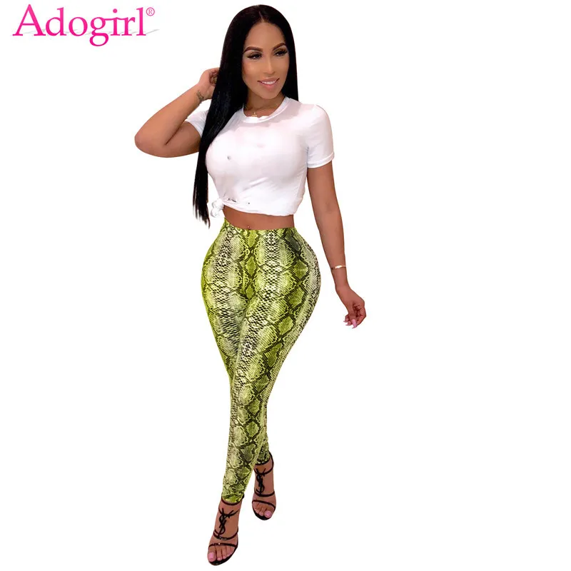 

Adogirl Snakeskin Print Women Pencil Pants Elastic High Waist Cotton Skinny Trousers Fashion Sexy Leggings Female Clubwear