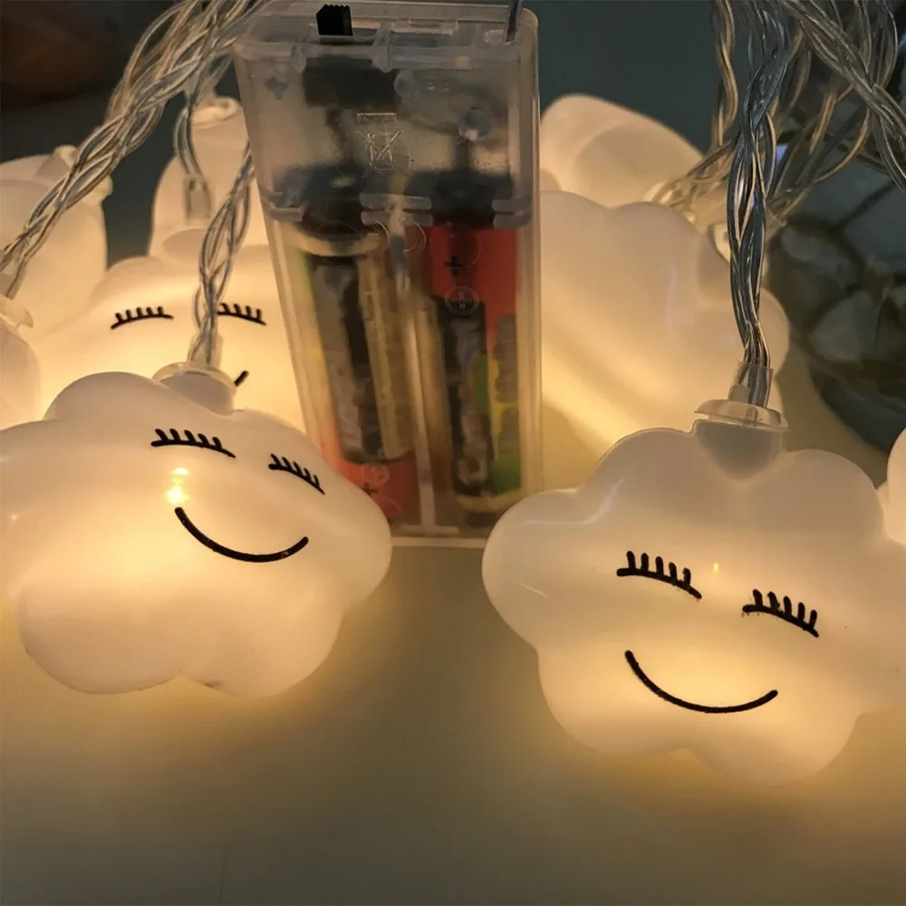 Decoration 2M 10 Leds LED Smile Cloud String Lights Battery Powered Indoor Ambient Lighting For Garden Party Wedding | Освещение