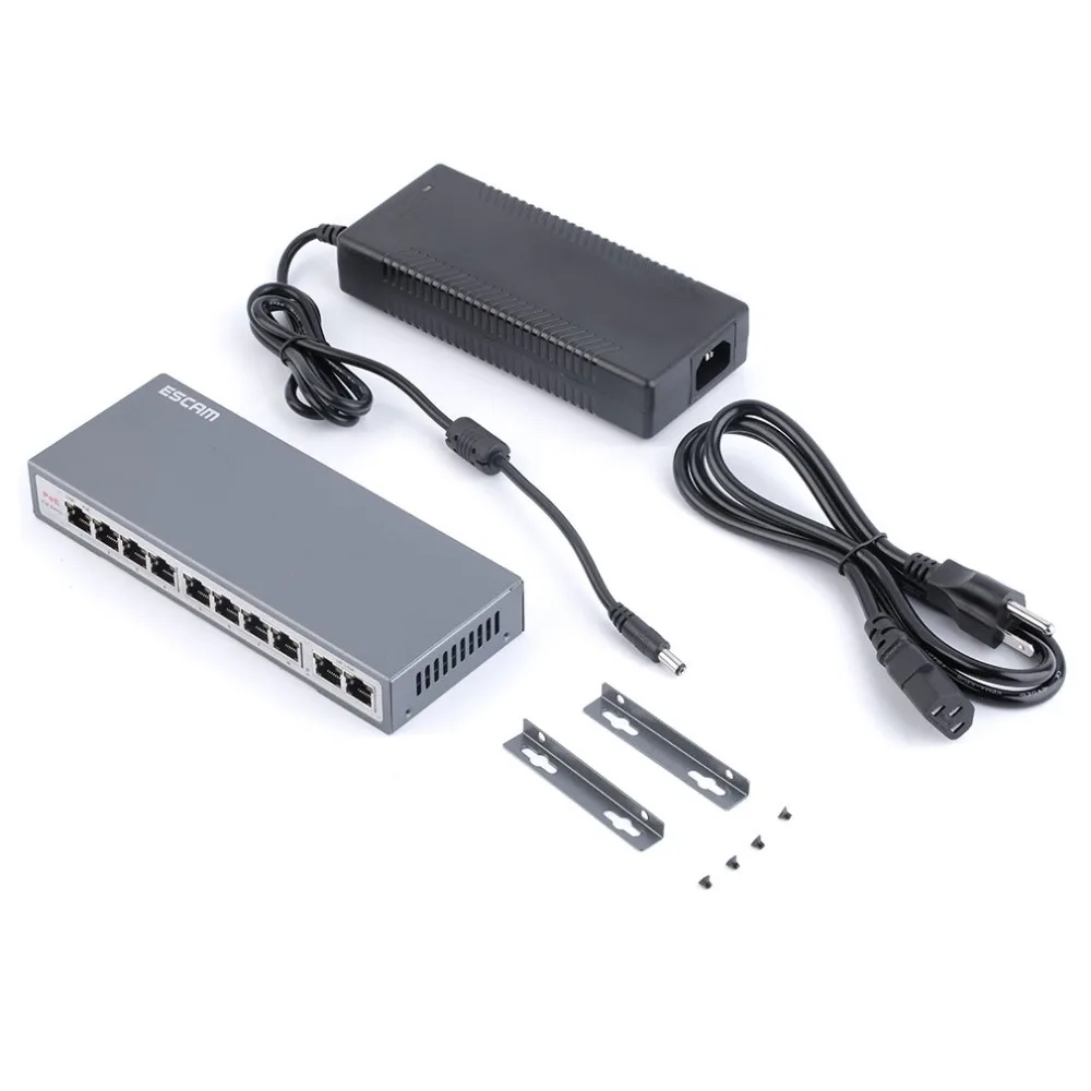 

48V 8 Ports Up Link Hi-Power Fast 100M PoE Ethernet Switch Network US Plug
