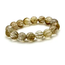 Натурального серебра иглы волос рутил кварц готовой стрейч браслет Круглый Большой бусины рутил 13 мм