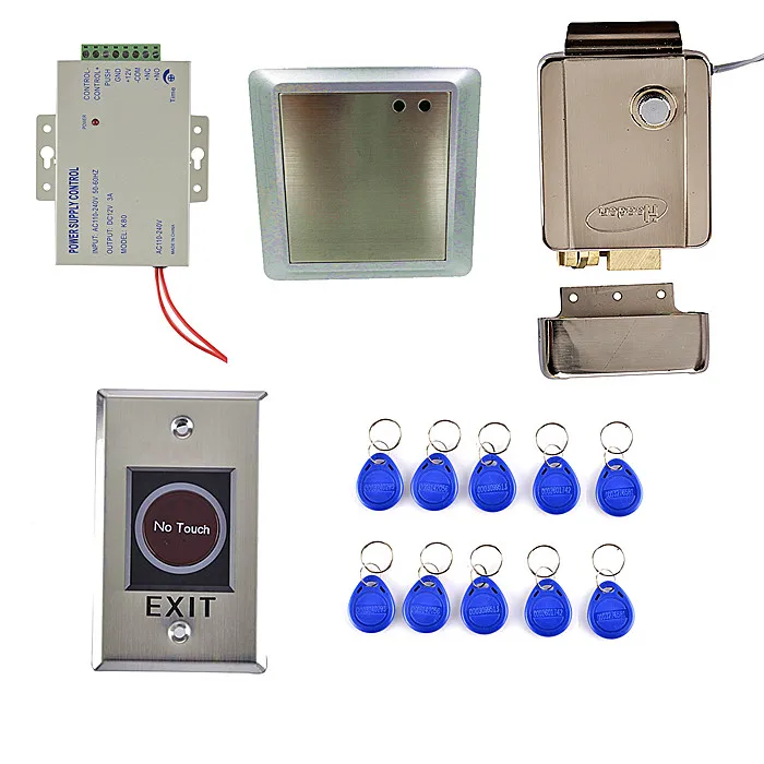 

Waterproof 125KHz RFID Door Access Control Security System Full Kit Set+NO Touch Door Switch Button Use For Home
