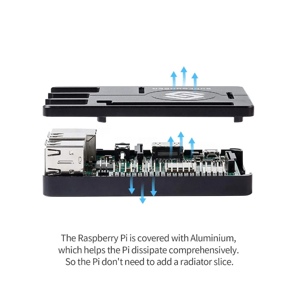Sunfower Raspberry Pi 3B+, 3,2, 1B+ металлический чехол для корпуса с теплоотводной силиконовой накладкой Raspberri pi 3 B+ чехол