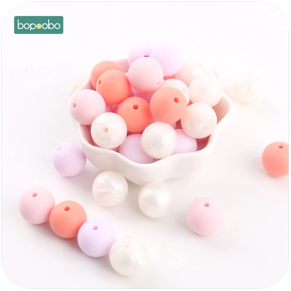 Bopoobo Baby Care Teether Candy Colors 12mm 50pc Silicone Beads Sensory Chewing Toy DIY Jewelry Nursing Accessories Baby Teether