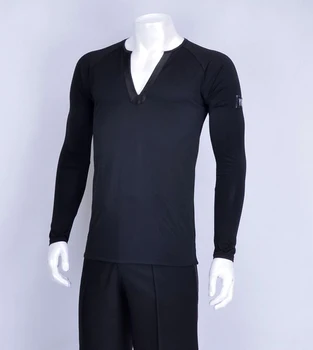 

Men Long Sleeve Black V-neck Dance Clothes 2019 New Standard Gentleman Latin Ballroom Waltz Flamenco Dancing Shirt