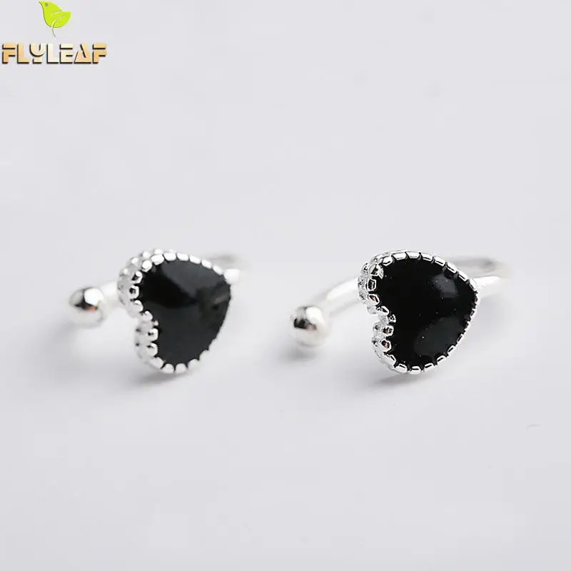 

Flyleaf 100% 925 Sterling Silver Black Drop Glaze Heart Clip On Earrings For Women Fashion Party Jewelry