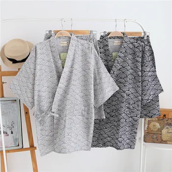 

Short Sleeve Kimono Pijama Shorts Set Japanese Lounge Shorts Mens Pajama Set Summer Sleepwear Cotton Gauze Pyjama Short Homme