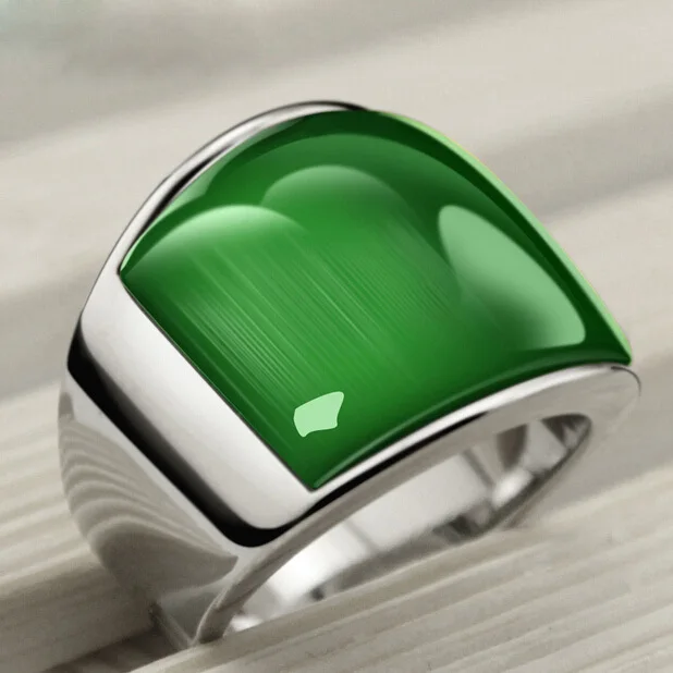 

New Fashion Rings Punk 361L Stainless Steel Vintage Rings with Green Opal Rings for Party