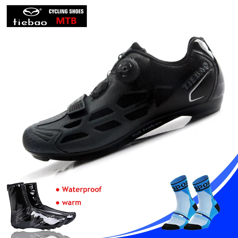 

TIEBAO Road Cycling Shoes black Auto-lock Bicycle Sport Shoes Mens PU & Mesh Breathable Road Bike Shoes riding bicycle sneakers