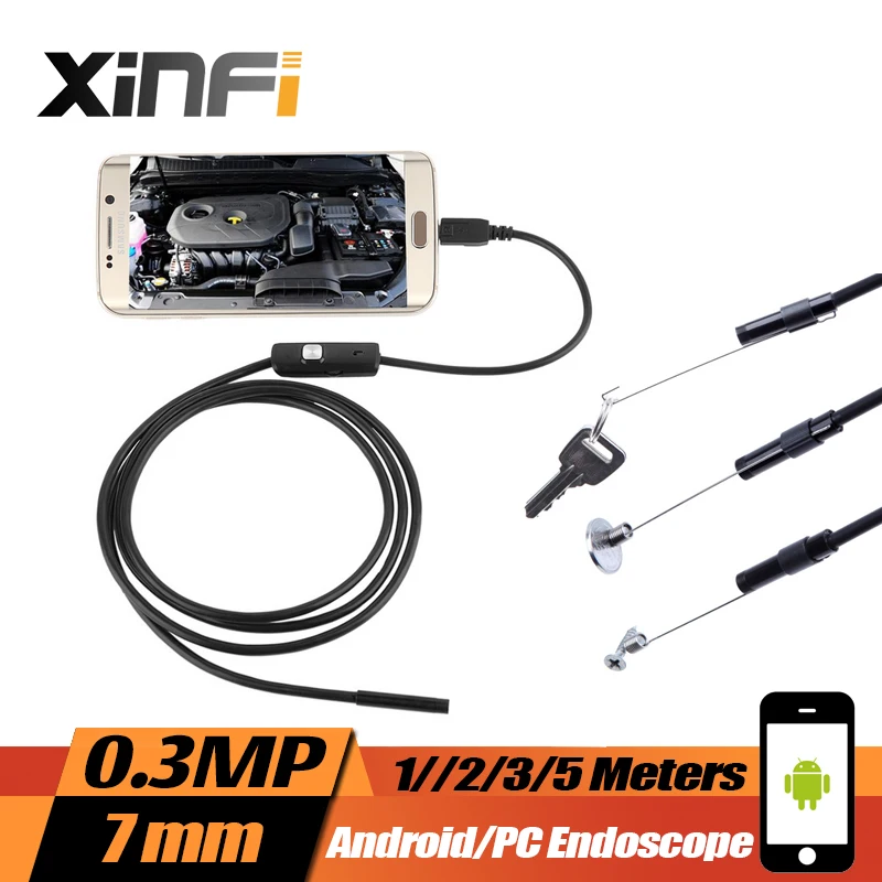 

XINFICAM 7mm 0.3MP Endoscope for Android Snake Inspection Camera Borescope for Android/PC with OTG USB cable 1/2/3/5M length