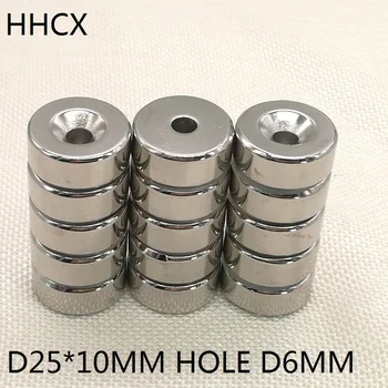 

10pcs/lot Disk magnet 25*10 mm Hole 6 mm N38 Strong D Countersunk NdFeB magnet 25x10mm Permanent magnet 25mm x 10mm 25*10-6