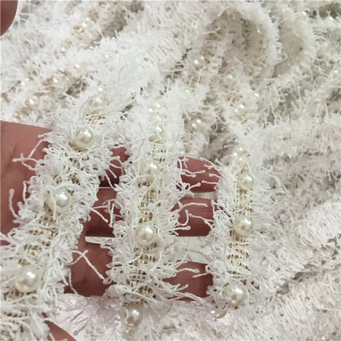 

5Yards width 2.5cm Beaded Pearl White Trimming Lace Ribbon Trim For Home DIY clothes Sewing Wedding Crafts Decoration