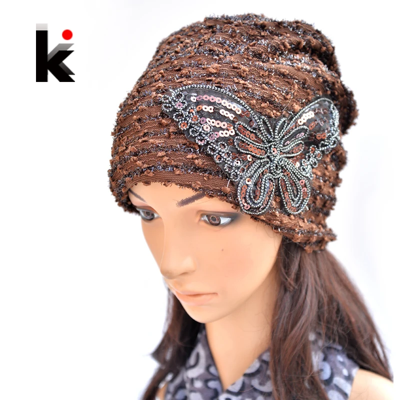 

Free shipping 2017 new autumn and winter butterfly hood turban hat Skullies Beanie turban hats for women in the highest Beanies