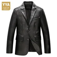 Британский роскошный мужской блейзер из натуральной кожи, куртка с двумя пуговицами, воротник с лацканами, деловой мужской Рабочий костюм, пальто, приталенная верхняя одежда, куртки