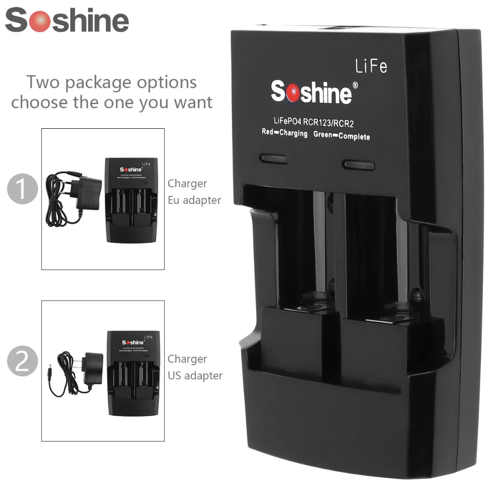 Зарядное устройство для литиевых батарей Soshine S5 2 слота RCR 123 CR2 16340 17355 входное