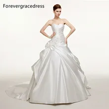 Forevergracedress Modest A Line Long Wedding Dress New White Beaded Satin With Lace Up Back Bridal Gown Plus Size Custom Made