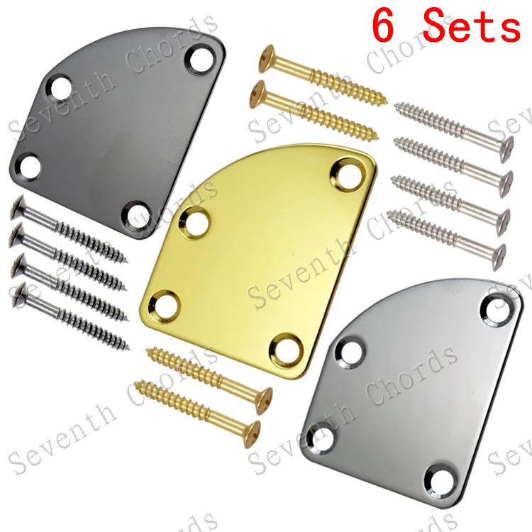 6 Sets Cutaway Neck Plate For Electric Bass Guitar,Unfilled Corner type Guitar Neck Joint Plate