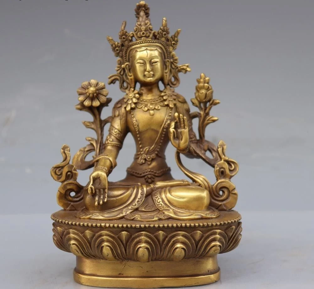 Китай храмовый медный латунный Kwan-Yin белый Tara Bodhisattva статуя божества Будды | Дом и