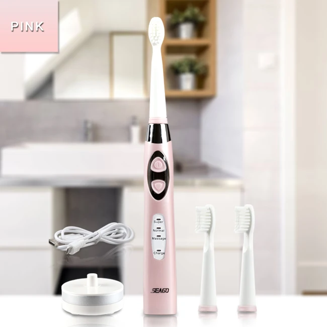 SEAGO электрическая зубная щетка автоматическая зубная щетка с таймером звуковая волна щетки головки электрическая зубная щетка отбеливающая - Цвет: pink