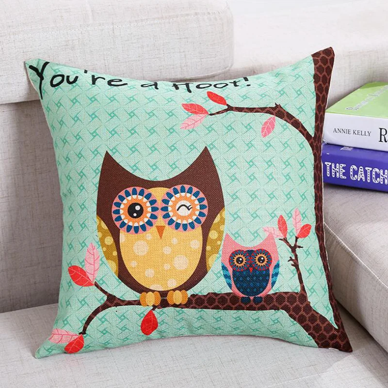 

Cotton Linen Cushion Covers Owl Animal Home Decorative Pillow Cover for Sofa Car Bedroom 45x45cm