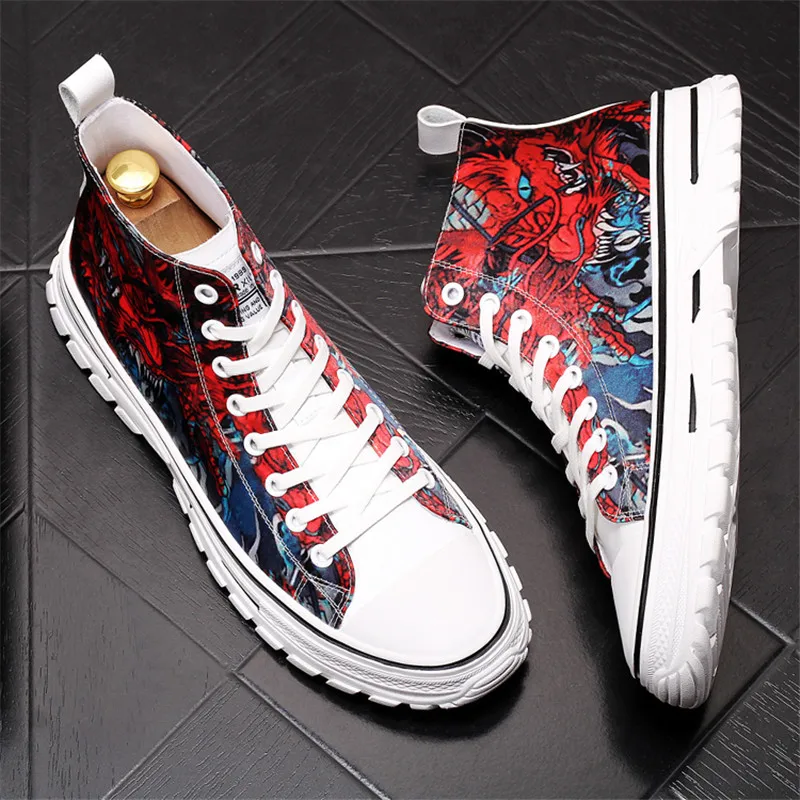 

Fashion Sneakers Men Casual Printed Shoes Man High Top Sneakers Flat Breathable Mens Brand Street Shoes 6#20D50