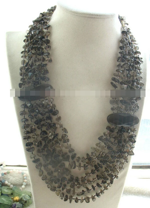 

Miss charm Jew1734 6rows Smoky Quartz baroque necklace 24" nature