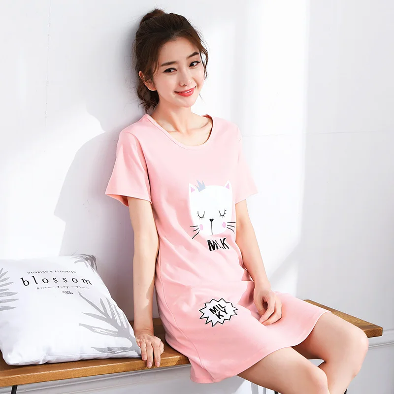 Летняя хлопковая ночная рубашка для женщин, Милая Ночная рубашка для девочек, одежда для сна, домашняя одежда, повседневная ночная рубашка, 3XL - Цвет: Picture color