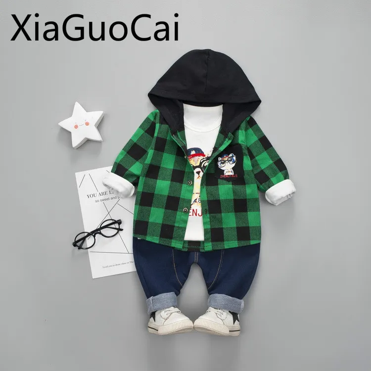 Boys Outfits 2018 Autumn Children's Suit Sweater Three-piece Hooded Suits Kids Cartoon Print Toddler Fall Clothes |