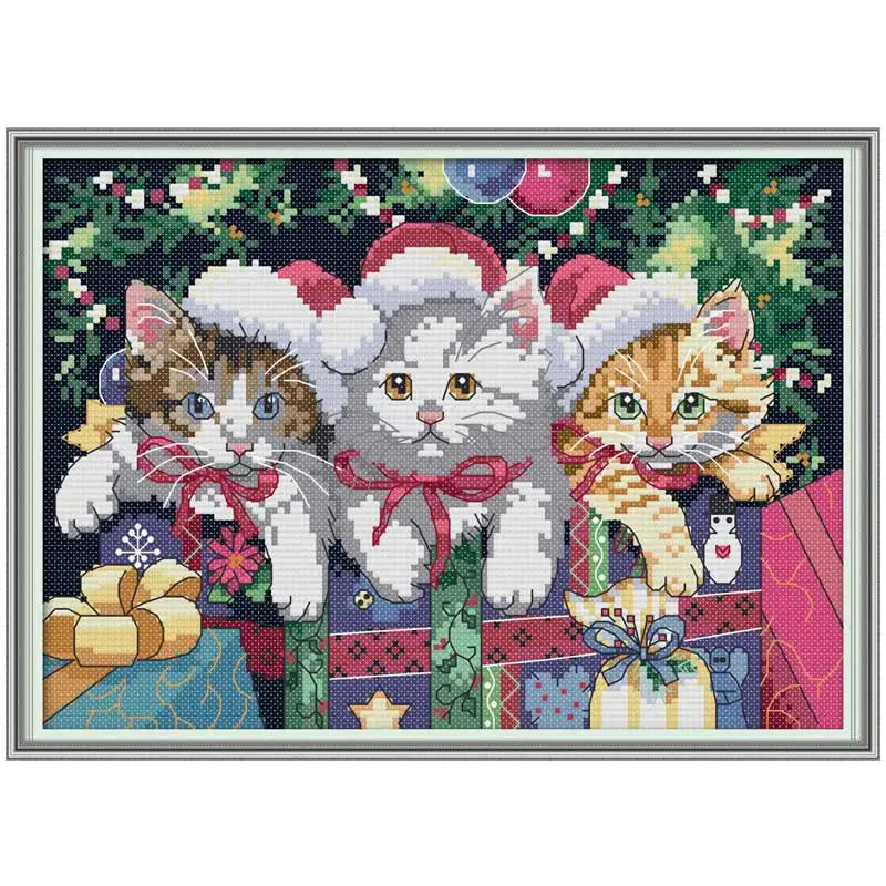 

Christmas cat animals counted printed on the canvas DMC 11CT 14CT DIY kits Chinese Cross Stitch embroidery needlework Sets